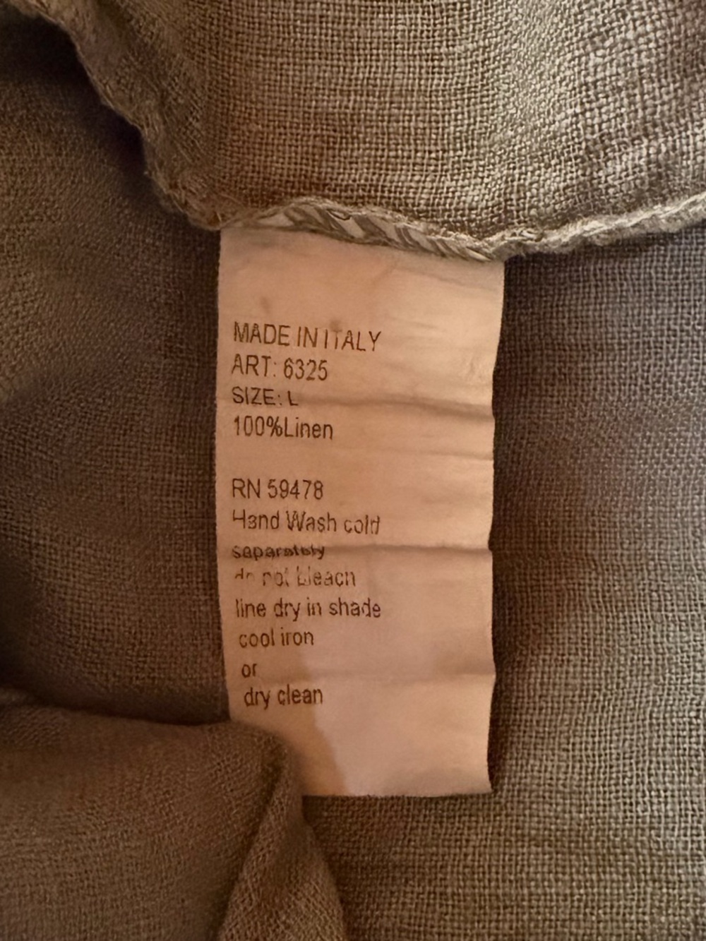 Elena Baldi Linen Dress Tunic Olive Green Roll Tab Sleeve Size Large - Picture 7 of 11